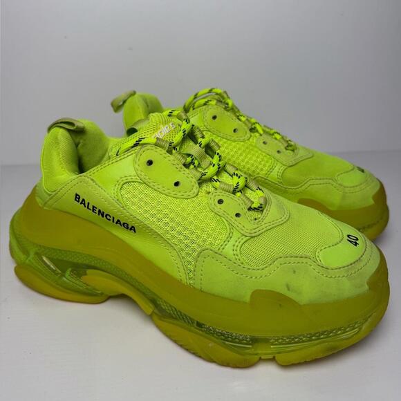 Balenciaga Triple S Clear Sole Sneaker Neon Green Men SZ 40